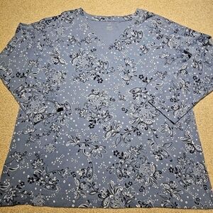 J Jill Womens Simply Supima V Neck Tunic Top Blue  Long Sleeve Sz M